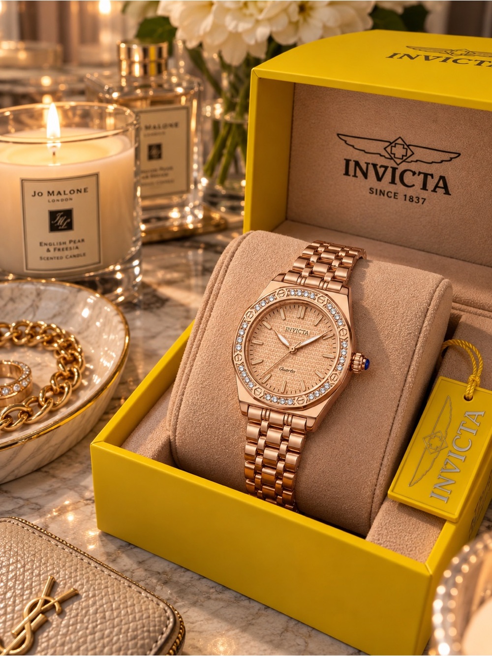 Invicta Wildflower 69370 Rose Gold Crystal Watch 33mm NWT